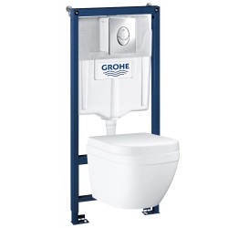 Комплект инсталляция Grohe 38721001 с подвесным унитазом безободковым укороченным Euro Ceramic 39206000 (38206002)