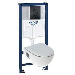 Комплект инсталляция Grohe 38721BL1 с подвесным унитазом безободковым Geberit Renova Premium 500.800.00.1 черная панель смыва (38800BL1)