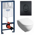 Комплект инсталляция Grohe 38721BL1 с подвесным унитазом безободковым Geberit Renova Premium 500.800.00.1 черная панель смыва (38800BL1)