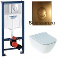 Комплект инсталляция Grohe 38721BR1 с подвесным унитазом безободковым Geberit Smyle Square 500.683.01.1 бронзовая панель смыва (38683BR1)