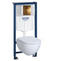 Комплект инсталляция Grohe 38721BR1 с подвесным унитазом безободковым Geberit Acanto 500.600.01.2 бронзовая панель смыва (38600BR1)