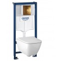 Комплект инсталляция Grohe 38721BR1 с подвесным унитазом безободковым Geberit Smyle Square 500.683.01.1 бронзовая панель смыва (38683BR1)