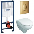 Комплект инсталляция Grohe 38721GL1 с подвесным унитазом безободковым Geberit Renova Nr. 1 500.801.00.1 золотая панель смыва (38801GL1)