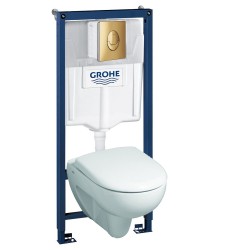 Комплект инсталляция Grohe 38721GL1 с подвесным унитазом безободковым Geberit Renova Nr. 1 500.801.00.1 золотая панель смыва (38801GL1)