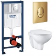 Комплект инсталляция Grohe 38721GL1 с подвесным унитазом безободковым Bau Ceramic 39351000 золотая панель смыва (38427GL1)