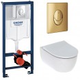 Комплект инсталляция Grohe 38721GL1 с подвесным унитазом безободковым Geberit iCon 500.784.01.1 золотая панель смыва (38784GL1)