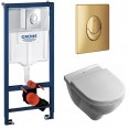 Комплект инсталляция Grohe 38721GL1 с подвесным унитазом безободковым Villeroy&Boch O.novo 5660HR01 золотая панель смыва (385HRGL1)