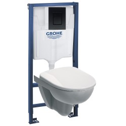 Комплект инсталляция Grohe 38772BL1 с подвесным унитазом безободковым Geberit Selnova 500.265.01.1 черная панель смыва (38265BL0)