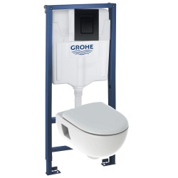 Комплект инсталляция Grohe 38772BL1 с подвесным унитазом безободковым Geberit Renova Premium 500.800.00.1 черная панель смыва (38800BL0)