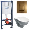 Комплект инсталляция Grohe 38772BR1 с подвесным унитазом безободковым Geberit Selnova 500.265.01.1 бронзовая панель смыва (38265BR0)