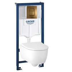 Комплект инсталляция Grohe 38772BR1 с подвесным унитазом безободковым Geberit iCon 500.784.01.1 бронзовая панель смыва (38784BR0)