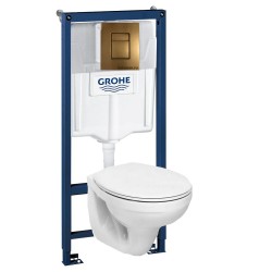 Комплект инсталляция Grohe 38772BR1 с подвесным унитазом Geberit Idol M1310002U бронзовая панель смыва (38M13BR0)