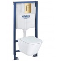 3834647LGL Инсталляция Grohe 38772GL1 в комплекте с унитазом безободковым Roca The Gap 34647L000 (золотая глянцевая панель смыва)