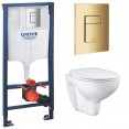 Комплект инсталляция Grohe 38772GL1 с подвесным унитазом безободковым Bau Ceramic 39351000 золотая панель смыва (38427GL0)