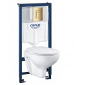 Комплект инсталляция Grohe 38772GL1 с подвесным унитазом безободковым Bau Ceramic 39351000 золотая панель смыва (38427GL0)