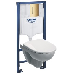 Комплект инсталляция Grohe 38772GL1 с подвесным унитазом безободковым Geberit Selnova 500.265.01.1 золотая панель смыва (38265GL0)