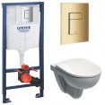 Комплект инсталляция Grohe 38772GL1 с подвесным унитазом безободковым Geberit Selnova 500.265.01.1 золотая панель смыва (38265GL0)