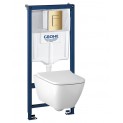 Комплект инсталляция Grohe 38772GL1 с подвесным унитазом безободковым Geberit Smyle Square 500.683.01.1 золотая панель смыва (38683GL0)
