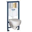 Комплект инсталляция Grohe 38772GL1 с подвесным унитазом безободковым Villeroy&Boch O.novo 5660HR01 золотая панель смыва (385HRGL0)