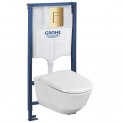 38820966GL Инсталляция Grohe 38772GL1 в комплекте с унитазом безободковым Laufen Rimless Pro 8.2096.6.000.000.1 (золотая глянцевая панель смыва)