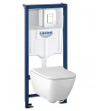 Комплект инсталляция Grohe 38772SH1 с подвесным унитазом безободковым Geberit Smyle Square 500.683.01.1 белая панель смыва (38683SH0)