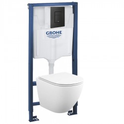 39102BL1 Комплект инсталляция Grohe 38772BL2 с подвесным унитазом безободковым (черная матовая панель смыва)