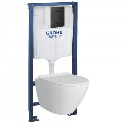 39106BL1 Комплект инсталляция Grohe 38772BL2 с подвесным унитазом безободковым (черная матовая панель смыва)